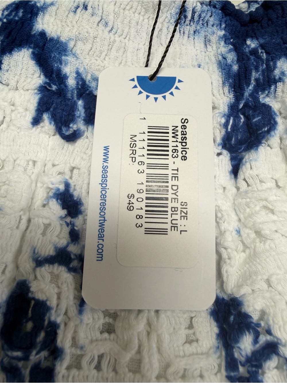 Smocked Tie-Dye Off-Shoulder Camisole - White & Navy new large - Picture 3 of 6
